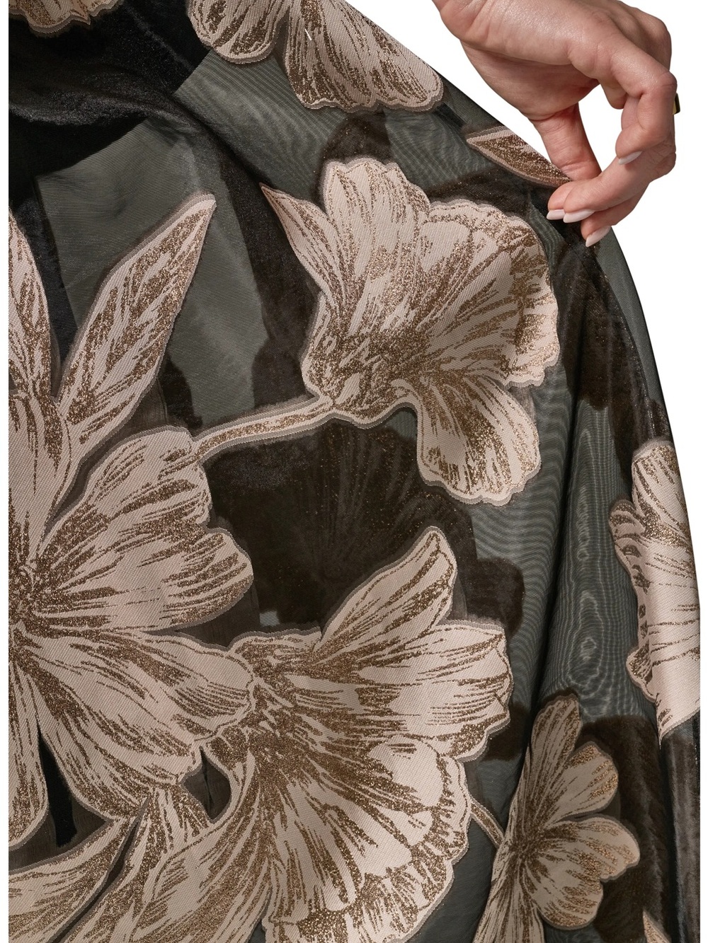Donna Karan Black Strapless Floral Ball Gown with Cream Blooms - Picture 4 of 5